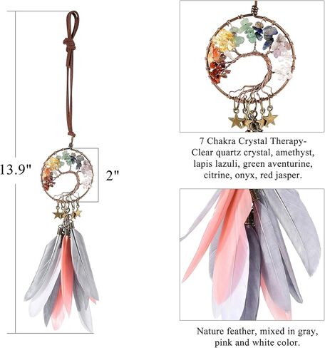 كوزي كابين زينة بتصميم صائد احلام صغير على شكل شجرة الحياة للتعليق على النافذة والسيارة ومراة الرؤية الخلفية والحائط مناسبة كهدية للمنزل واليوجا والتامل وديكور فينغ شوي in Kuwait