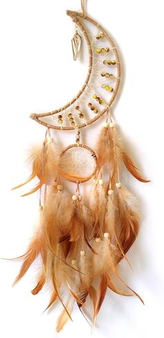 SOYUZU حلم الماسك القمر حلم الماسك البني ريشة حلم الماسك لغرفة النوم الكبار حلم الماسك للأطفال الأولاد الجدار شنقا ديكور فن زخرفة الهدايا الحرفية in Kuwait