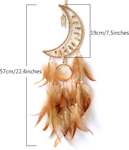 SOYUZU حلم الماسك القمر حلم الماسك البني ريشة حلم الماسك لغرفة النوم الكبار حلم الماسك للأطفال الأولاد الجدار شنقا ديكور فن زخرفة الهدايا الحرفية in Kuwait