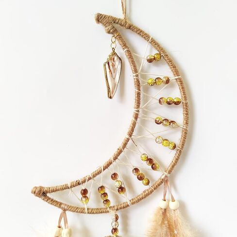 SOYUZU حلم الماسك القمر حلم الماسك البني ريشة حلم الماسك لغرفة النوم الكبار حلم الماسك للأطفال الأولاد الجدار شنقا ديكور فن زخرفة الهدايا الحرفية in Kuwait