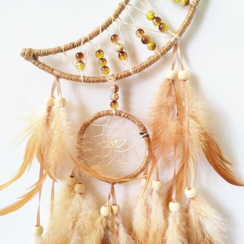 SOYUZU حلم الماسك القمر حلم الماسك البني ريشة حلم الماسك لغرفة النوم الكبار حلم الماسك للأطفال الأولاد الجدار شنقا ديكور فن زخرفة الهدايا الحرفية in Kuwait