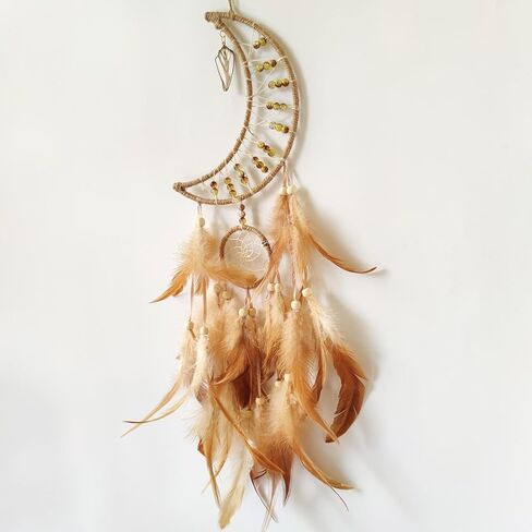 SOYUZU حلم الماسك القمر حلم الماسك البني ريشة حلم الماسك لغرفة النوم الكبار حلم الماسك للأطفال الأولاد الجدار شنقا ديكور فن زخرفة الهدايا الحرفية in Kuwait