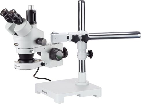AmScope SM-3T-80S مجهر تكبير ستيريو ثلاثي العينيات احترافي، عدسات WH10x، تكبير 7X-45X، هدف تكبير 0.7X-4.5X، ضوء حلقة LED 80 لمبة، حامل ذراع واحد، 90 فولت - 265 فولت in Saudi Arabia