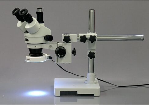 AmScope SM-3T-80S مجهر تكبير ستيريو ثلاثي العينيات احترافي، عدسات WH10x، تكبير 7X-45X، هدف تكبير 0.7X-4.5X، ضوء حلقة LED 80 لمبة، حامل ذراع واحد، 90 فولت - 265 فولت in Saudi Arabia