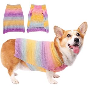 Dog Sweater Pullover Vest, Cold Weather Knitwear Apparel for Puppy Kitten, Small and Medium Pet Winter Spring, Soft Warm Holiday Clothes Birthday Gift for Boy or Girl Cat (Gradient Rainbow, X-Small)