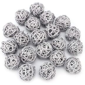 Tomotato 20 Pcs Rattan Balls, Natural Decorative Wicker Rattan Balls Decorative Orbs Vase Fillers for Garden Wedding Party Christmas Decoration(Green)