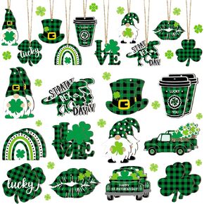 24 Pcs Valentine's Day Ornaments Wood Gnome Heart Truck Buffalo Plaid Valentine's Day Decorations Valentine's Day Ornaments Wooden Decor Valentine's Day Hanging Sign for Tree Door Fireplace Party in Saudi Arabia