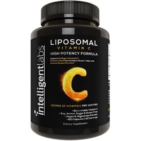 Intelligent Labs فيتامين C الشحمي 1000 مجم، 180 كبسولة نباتية، متوفر بيولوجيًا، دعم الطاقة والمناعة، مكمل مضاد للأكسدة مع زيت MCT وليسيثين عباد الشمس، كمية تكفي 90 يومًا in Kuwait