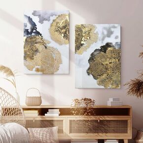 100% Hand Painted Gold Abstract Painting Wall Art, 2 Piece Canvas Wall Modern Art Oil Painting, Large 3D Textured Gold Leaf Painting For Home Bedroom/Kitchen/Living Room/Office Wall Decoration in Kuwait