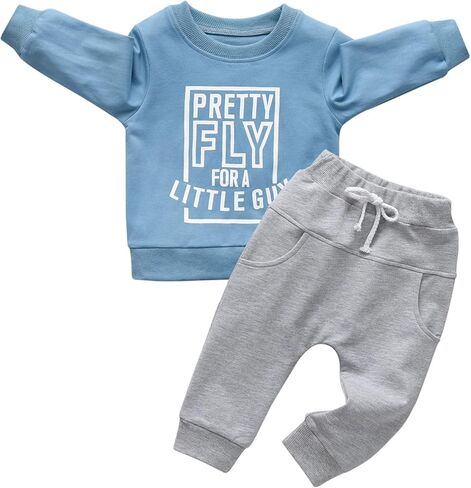 Derouetkia Toddler Baby Boy Clothes Long Sleeve Pullover Sweatshirt Tops Pants Outfit Sets in Kuwait