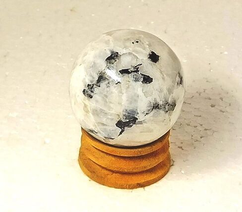 WholesaleGemShop White Rainbow Moonstone 40-45 mm Ball Sphere with Stand Gemstone A+ Hand Carved Crystal Altar Healing Devotional Focus Spiritual Chakra Cleansing Metaphysical in Kuwait