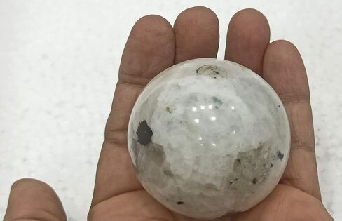 WholesaleGemShop White Rainbow Moonstone 40-45 mm Ball Sphere with Stand Gemstone A+ Hand Carved Crystal Altar Healing Devotional Focus Spiritual Chakra Cleansing Metaphysical in Kuwait