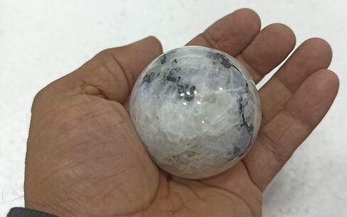 WholesaleGemShop White Rainbow Moonstone 40-45 mm Ball Sphere with Stand Gemstone A+ Hand Carved Crystal Altar Healing Devotional Focus Spiritual Chakra Cleansing Metaphysical in Kuwait
