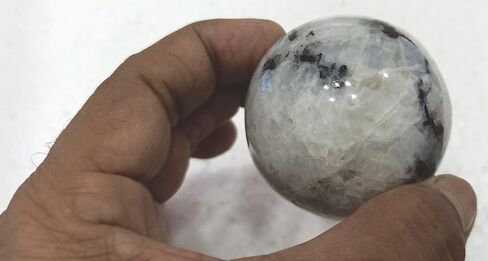WholesaleGemShop White Rainbow Moonstone 40-45 mm Ball Sphere with Stand Gemstone A+ Hand Carved Crystal Altar Healing Devotional Focus Spiritual Chakra Cleansing Metaphysical in Kuwait