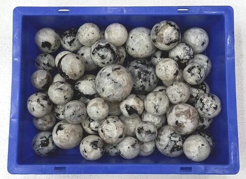 WholesaleGemShop White Rainbow Moonstone 40-45 mm Ball Sphere with Stand Gemstone A+ Hand Carved Crystal Altar Healing Devotional Focus Spiritual Chakra Cleansing Metaphysical in Kuwait