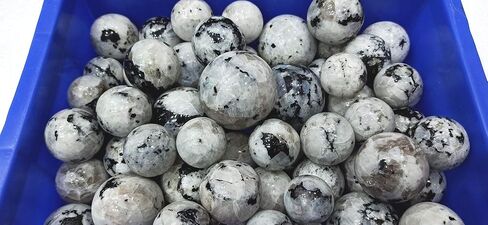 WholesaleGemShop White Rainbow Moonstone 40-45 mm Ball Sphere with Stand Gemstone A+ Hand Carved Crystal Altar Healing Devotional Focus Spiritual Chakra Cleansing Metaphysical in Kuwait