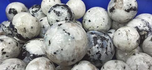 WholesaleGemShop White Rainbow Moonstone 40-45 mm Ball Sphere with Stand Gemstone A+ Hand Carved Crystal Altar Healing Devotional Focus Spiritual Chakra Cleansing Metaphysical in Kuwait