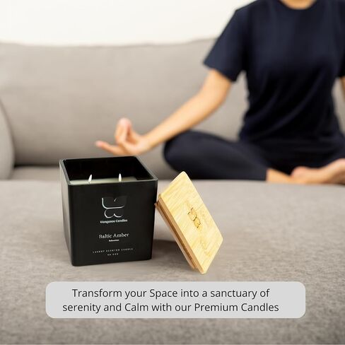 Aromatherapy and Scented Candle, Serenity + Calm (Baltic Amber), Stress Relief and Luxury Container/Bamboo Lid/Home & Bedroom/Gift for Women in Saudi Arabia