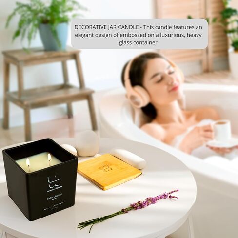 Aromatherapy and Scented Candle, Serenity + Calm (Baltic Amber), Stress Relief and Luxury Container/Bamboo Lid/Home & Bedroom/Gift for Women in Saudi Arabia