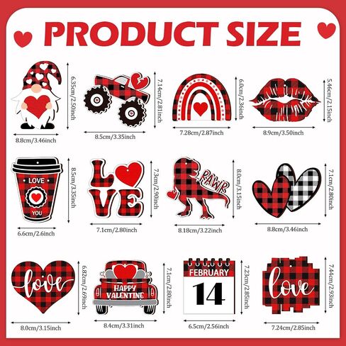 24 Pcs Valentine's Day Ornaments Wood Gnome Heart Truck Buffalo Plaid Valentine's Day Decorations Valentine's Day Ornaments Wooden Decor Valentine's Day Hanging Sign for Tree Door Fireplace Party in Kuwait