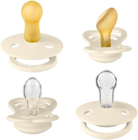 BIBS Pacifiers 6-18 Months | 4-Pack Soothers | BPA-Free Symmetrical Nipple | Made in Denmark | Ivory Try-It Collection in Saudi Arabia
