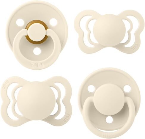 BIBS Pacifiers 6-18 Months | 4-Pack Soothers | BPA-Free Symmetrical Nipple | Made in Denmark | Ivory Try-It Collection in Saudi Arabia