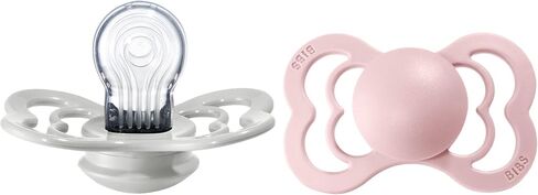 BIBS Supreme Baby Pacifier 2-Pack | Made in Denmark | BPA Free Dummy Soother, Symmetrical Nipple. Silicone, Size 2 (6-18 Months), Haze / Blossom in Saudi Arabia