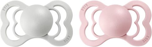 BIBS Supreme Baby Pacifier 2-Pack | Made in Denmark | BPA Free Dummy Soother, Symmetrical Nipple. Silicone, Size 2 (6-18 Months), Haze / Blossom in Saudi Arabia