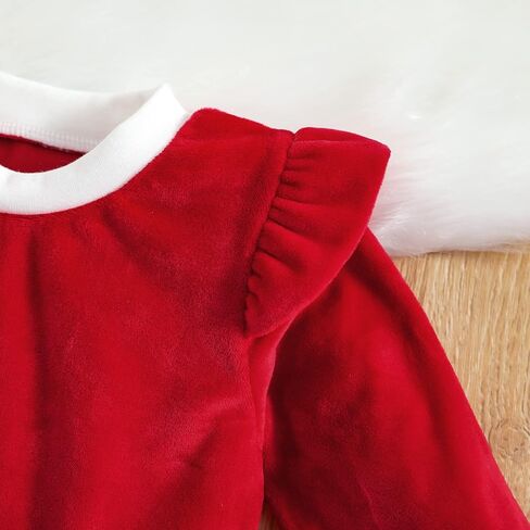 فستان رومبير لحديثي الولادة للفتيات الصغيرات لعيد الميلاد فستان توتو منقوش ومكشكش مع عصابة رأس ملابس شتوية in Kuwait