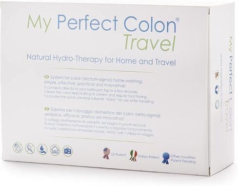 تطهير القولون My Perfect Colon Care Travel، مجموعة حقنة شرجية لتنظيف القولون، يتم توصيلها بالصنبور، دش لري القولون في المنزل وأثناء التنقل، يتضمن محول السفر، منتج إيطالي in Kuwait