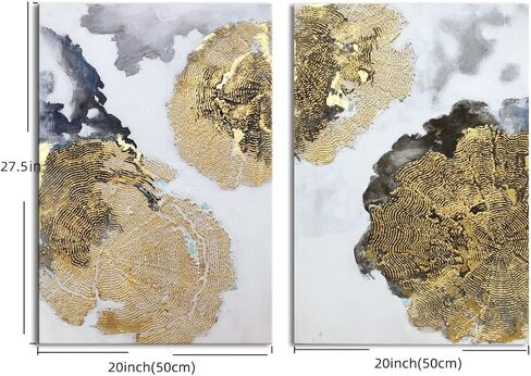 لوحة فنية جدارية تجريدية ذهبية 100% مرسومة يدويا من قطعتين، لوحة زيتية كبيرة ثلاثية الابعاد مزخرفة على شكل اوراق ذهبية لديكور المنزل وغرفة النوم والمطبخ وغرفة المعيشة والمكتب in Kuwait