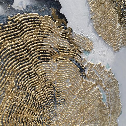 لوحة فنية جدارية تجريدية ذهبية 100% مرسومة يدويا من قطعتين، لوحة زيتية كبيرة ثلاثية الابعاد مزخرفة على شكل اوراق ذهبية لديكور المنزل وغرفة النوم والمطبخ وغرفة المعيشة والمكتب in Kuwait