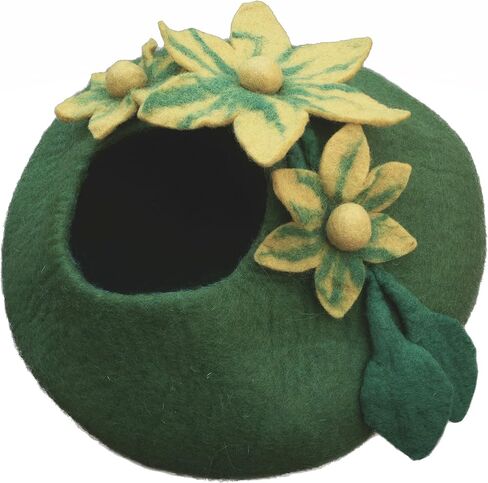 Earthtone Solutions Cat Cave Bed, Unique Green Handmade Felted Wool, Large Covered and Cozy, Also Perfect for Kittens, Original Cat Caves, (Emerald Haven) in Kuwait