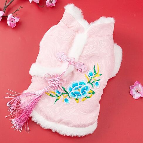 NACOCO Dog Tang Costume Blessing Pet Winter Coat Happy New Year Clothes Qipao Dresses Cat Peony Design Clothes for Schnauzer Teddy French Bulldog (Red Blessing, XS) in Saudi Arabia