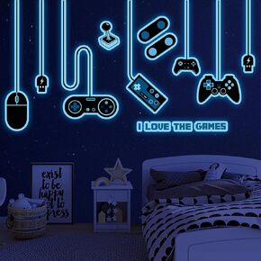 Gaming Wall Decals Glow in The Dark Wall Decals Video Game Zone Wall Stickers Removable Gaming Room Wall Decor Peel and Stick for Boys Kids Bedroom Playroom… (Large Size-Blue) in Kuwait