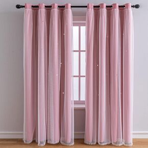 FANLI 72 Length Star Blackout Curtains for Kid Girls Bedroom Ombre Rainbow Darking Double Layer Star Cut Out Wall Home Decor Gradient Grommet Window Curtains (Pink White72L) in Kuwait