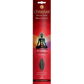 7 Chakras - 1 Muladhara - Root - Grounding - Primary Aromas Patchouli & Vetiver - 11 inch - 60 Minutes - 3X 20-Pack - 100% Natural Hand Dipped Incense Sticks