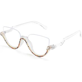 FEISEDY نظارات نسائية زرقاء لحجب الضوء موضة نصف إطار نظارات عين القطة مرصعة بالألماس مضادة لإجهاد العين B2995