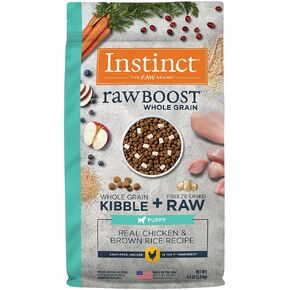 طعام الكلاب الجاف ذو الحبوب الكاملة من Instinct Raw، وصفة طبيعية للكلاب مع أوميغا + طعام الكلاب الخام المجفف بالتجميد، 20 رطل. in Kuwait
