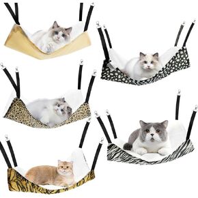 CONEHOY 5 Pcs Cat Hanging Hammock Reversible Pet Double-Sided Hanging Bed Breathable Pet Hammock with Adjustable Straps and Metal Hooks for Cats Small Dogs Rabbits Other Small Animals in Kuwait