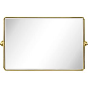 TEHOME 20x33'' Horizontal Farmhouse Black Metal Framed Rounded Pivot Rectangle Bathroom Mirror Tilting Beveled Vanity Mirrors for Wall in Kuwait