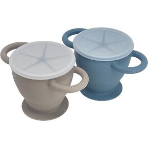 شركة BraveJusticeKidsCo. | كوب الوجبات الخفيفة من السيليكون للأطفال من سناك أتاك II | 2 عبوة | كوب الوجبات الخفيفة القابل للطي للأطفال الصغار (الضباب والورد المغبر) in Kuwait