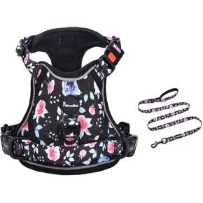 Petmolico No Pull Dog Harness and Leash Set, No Choke 4 Leash Attchments Easy Control Handle Soft Padded Reflective Vest Dog Harness for Small Dog Breed, Cow Pattern Small