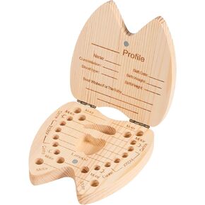 Annhua Tooth Fairy Box Umbilical Cord Keepsake Box for Boys, Wooden Baby Tooth Box Tooth Holders for Kids Keepsake - Storing 20 Shed Milk Teeth, Fetal Hair and Recording Baby Information in Kuwait