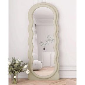 مرآة أرضية متموجة من Otlsh، مرآة كاملة الطول مقاس 63 بوصة × 24 بوصة مع حامل، فلانيل، مرآة متموجة غير منتظمة، نمط مموج، مرآة واقفة متموجة، مرآة حائط كبيرة، بيضاء قائمة بذاتها in Kuwait