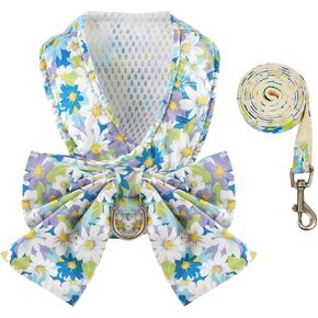 BAEJMJK Dog Harness and Leash Set with Bow Knot No Pull Pet Daisy Floral Harness with D-Ring Soft Mesh Dog Harness Vest Set Escape Proof Princess Puppy Harness for Small Girl Dogs Cats（Pink S）