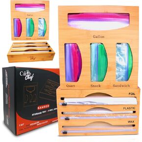 Mr Carib Chef Foil and Plastic Wrap Organizer, bamboo storage bag organizer for kitchen drawer, sandwich snack quart freezer bag organizer, baggie for kitchen plastic bag storage in Saudi Arabia