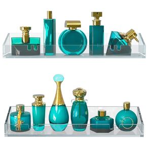 فادومس ارفف حمام اكريليك من قطعتين، رف دش يثبت على الحائط بدون ثقب لاصق سميك شفاف للتخزين والعرض، منظم الحمام او غرفة النوم (مطور) in Kuwait