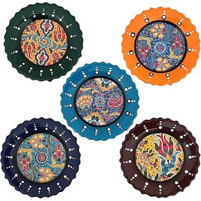 Ayennur Turkish Decorative Plates Set of 5-5.11"(13cm) Multicolor Handmade Ceramic Ornament for Home&Office Wall Decors in Kuwait