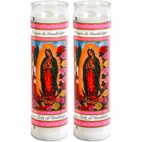 Prayer Candles - Lady of Guadalupe Candle (2 Pc) Great for Sanctuary Vigils and Prayers - Unscented Glass Candle Set - Jar Candles - Devotional Spiritual Religious Church Cemeteries in Saudi Arabia